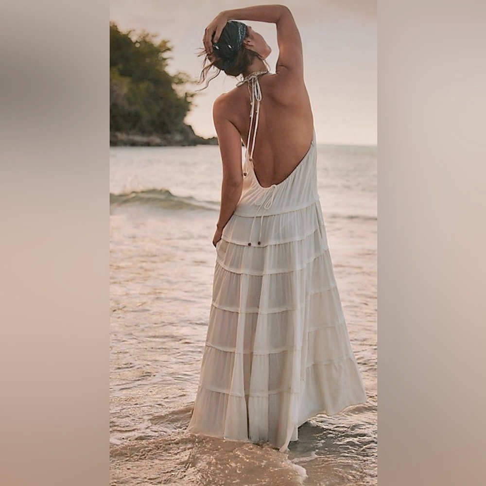 ABERCROMBIE & FITCH Sunny Drop-Waist Open Back Maxi Dress Halter Neck.Size:Small